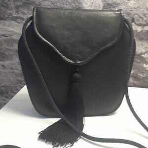 Black leather small evening bag in very good condition.